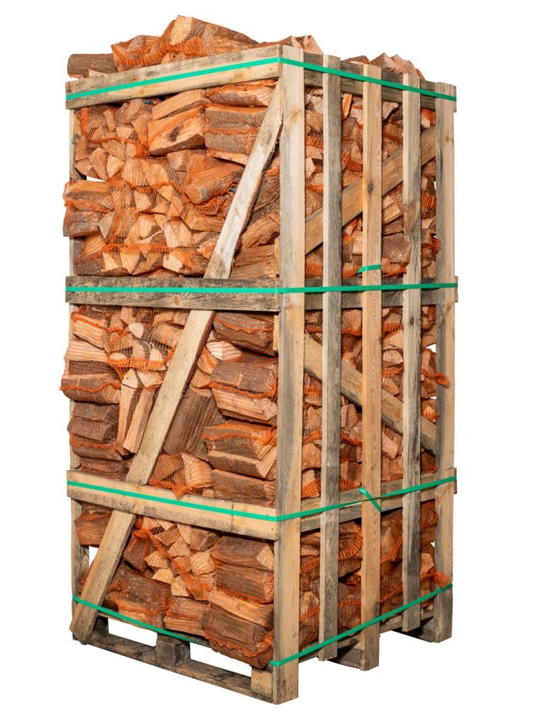 Brennholz Birke 25 cm – Palette mit 80 Säcken